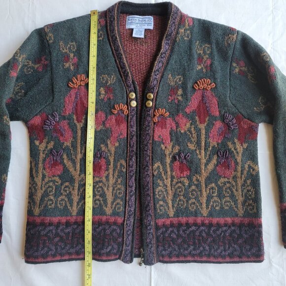 Newton Trading Co. Shetland Wool Iceland Cottagecore Floral Zip Up Cardigan PM - Picture 14 of 16